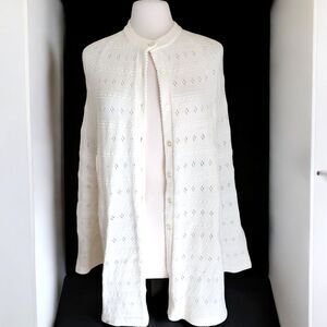 Vintage Sweater Bee by BANFF Knit Crochet White Sweater Cape Poncho Womens O/S